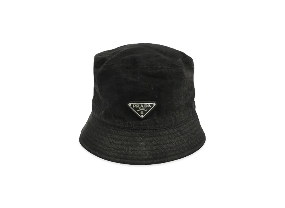 PRADA Triangle Logo Denim Bucket Hat "Black"