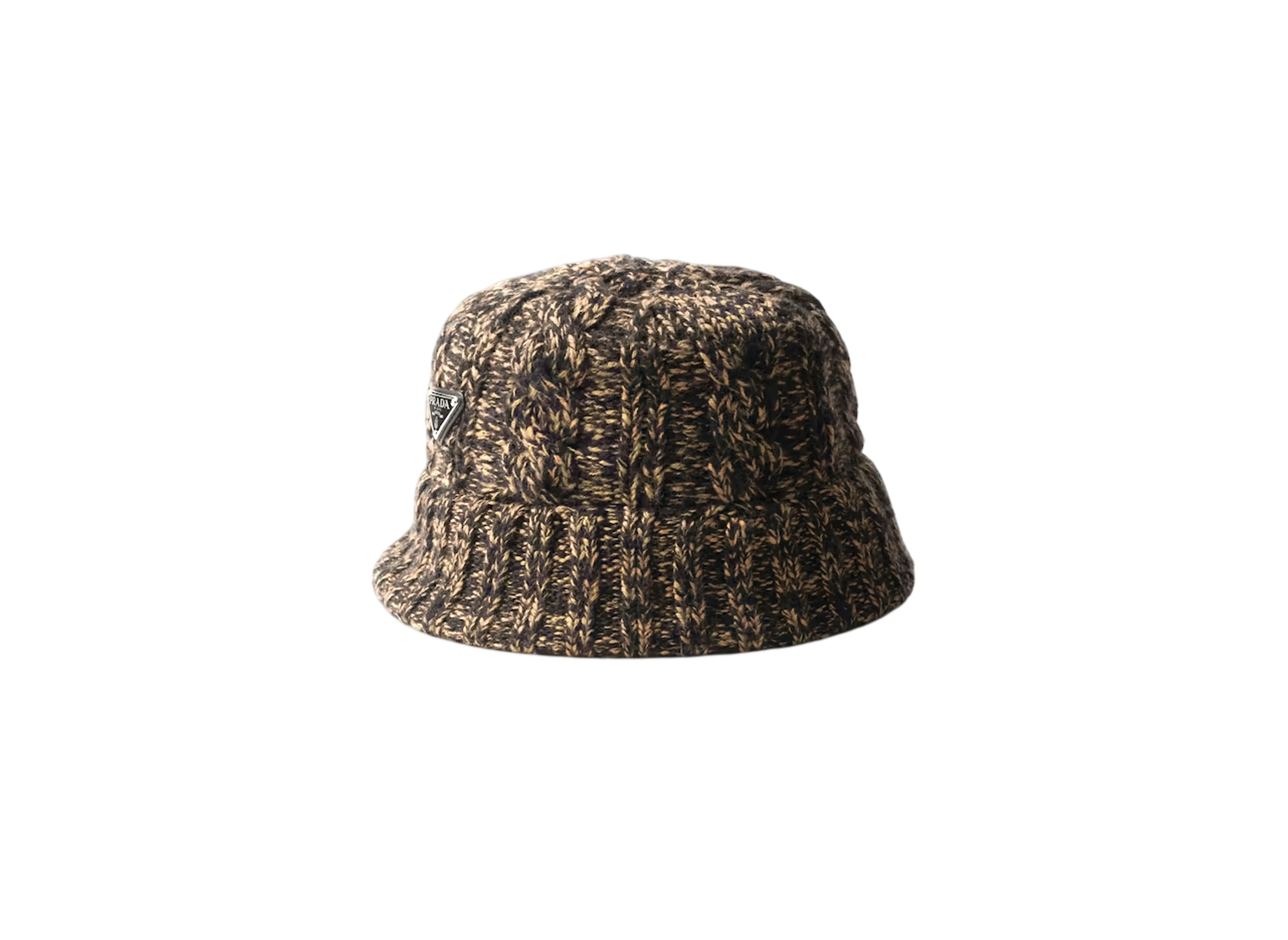 PRADA Melange Wool Bucket Hat "Black/Camel"