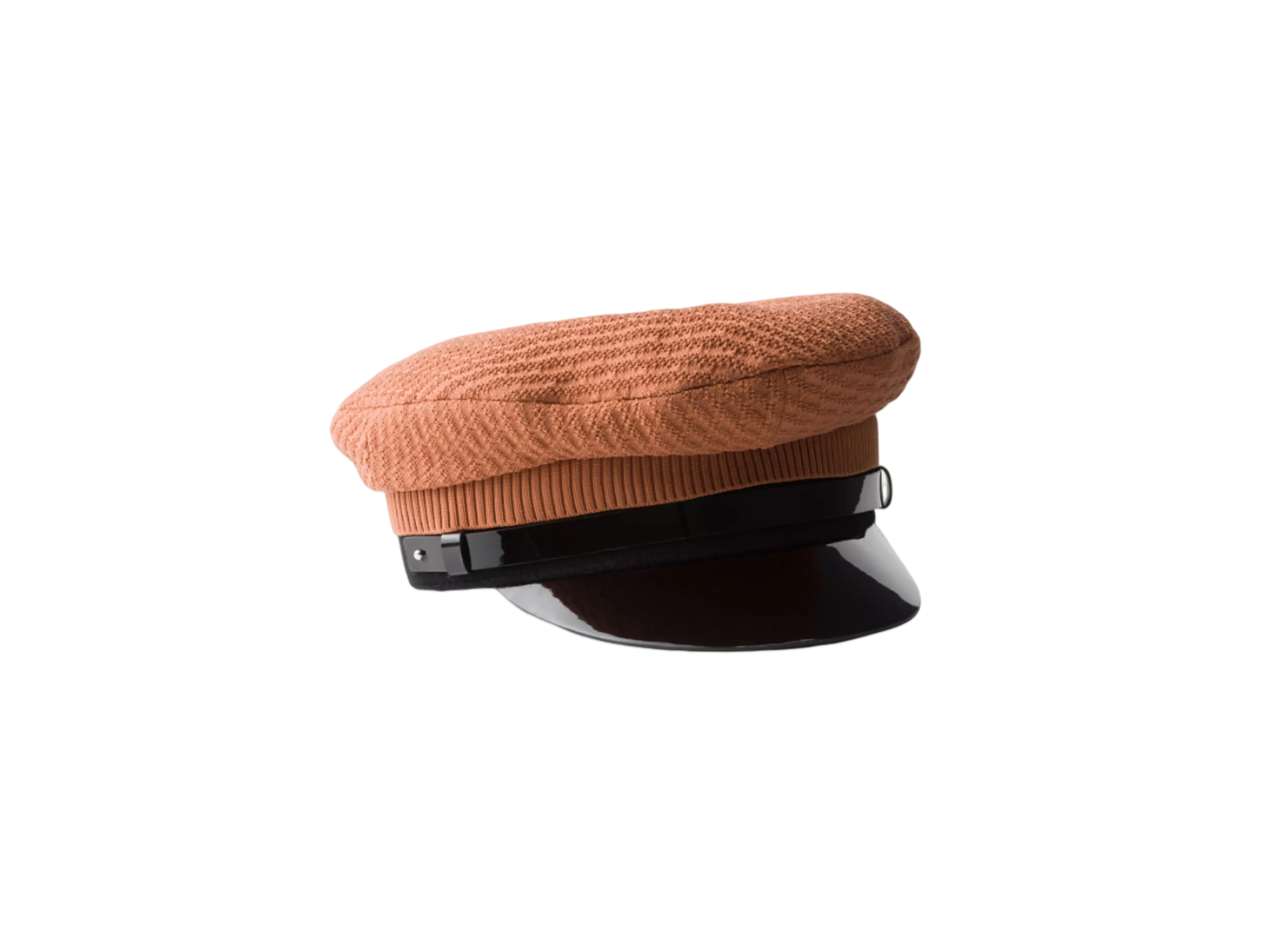 PRADA Knit and Patent Leather Cap "Copper Brown/Black"