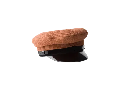 PRADA Knit and Patent Leather Cap "Copper Brown/Black"