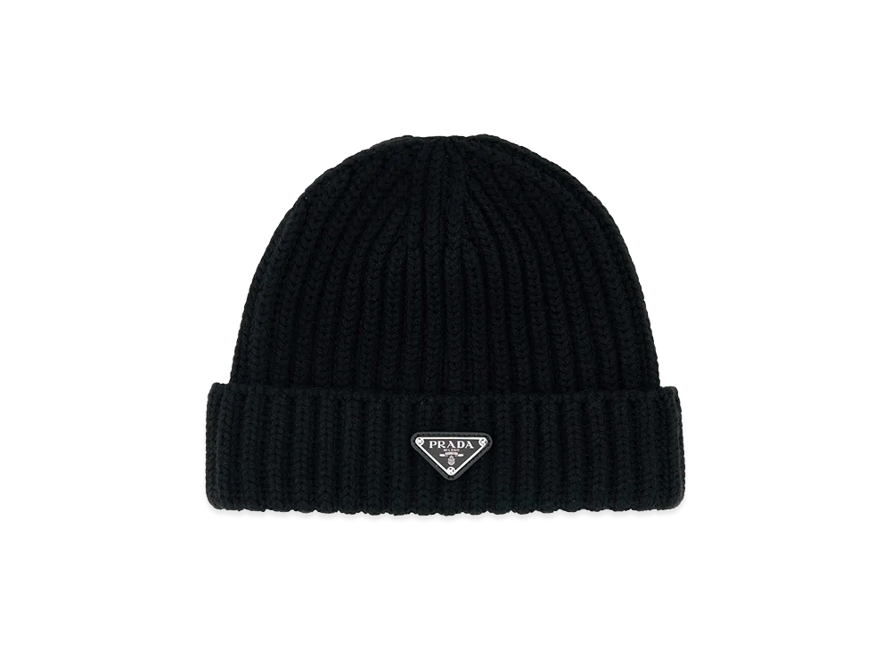 PRADA Triangle Logo Beanie "Black"