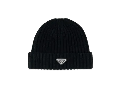 PRADA Triangle Logo Beanie "Black"