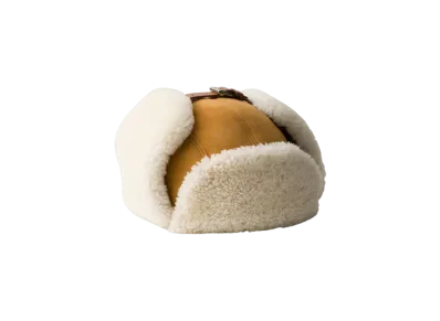 PRADA Suede Shearling Trapper Hat "Beige"