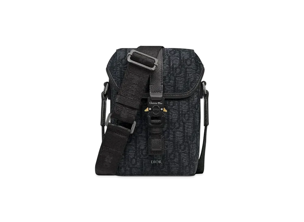 Dior Mini Dior Hit The Road Vertical Messenger Bag with Flap Dior Oblique Jacquard with Grained Calfskin "Black/Black"