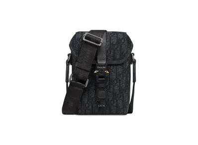 Dior Mini Dior Hit The Road Vertical Messenger Bag with Flap Dior Oblique Jacquard with Grained Calfskin "Black/Black"