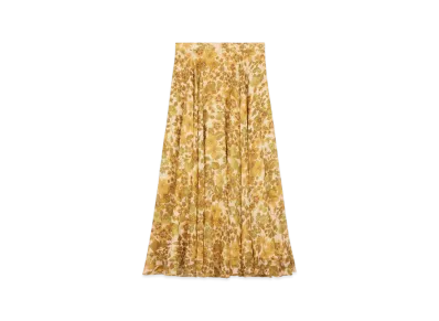 CELINE Women's Midi Skirt in Silk Georgette "Creme/Mordore"