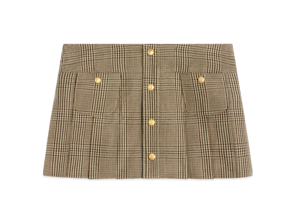 CELINE Pleated Bandeau Mini Skirt In Linen and Wool "Beige/Marron/Toffee"