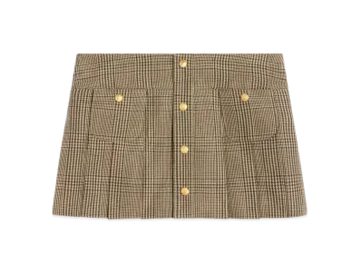 CELINE Pleated Bandeau Mini Skirt In Linen and Wool "Beige/Marron/Toffee"