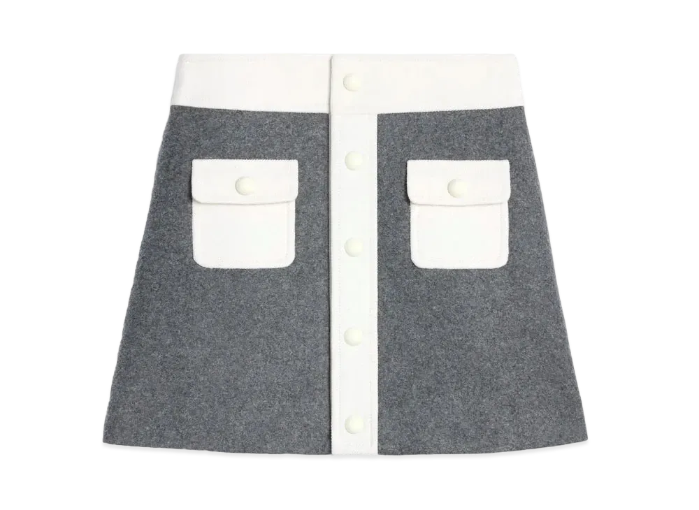 CELINE Trapeze Mini Skirt In Wool Cloth "Medium Gray"
