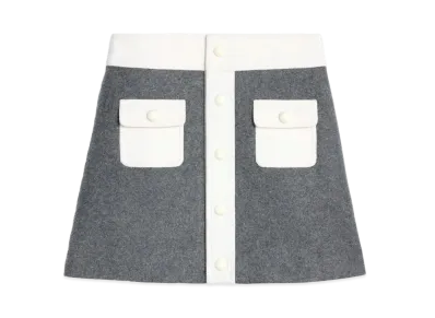 CELINE Trapeze Mini Skirt In Wool Cloth "Medium Gray"