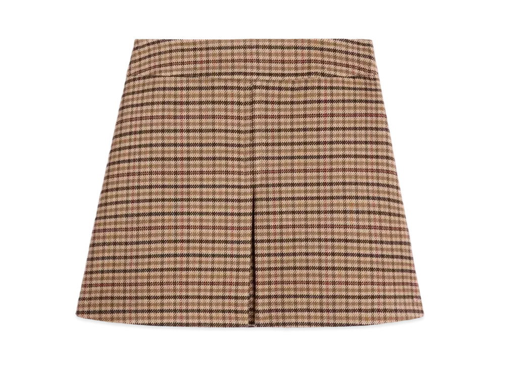 CELINE Trapeze Plaid Mini Skirt Double Faced Wool "Beige/Hazelnut/Black"