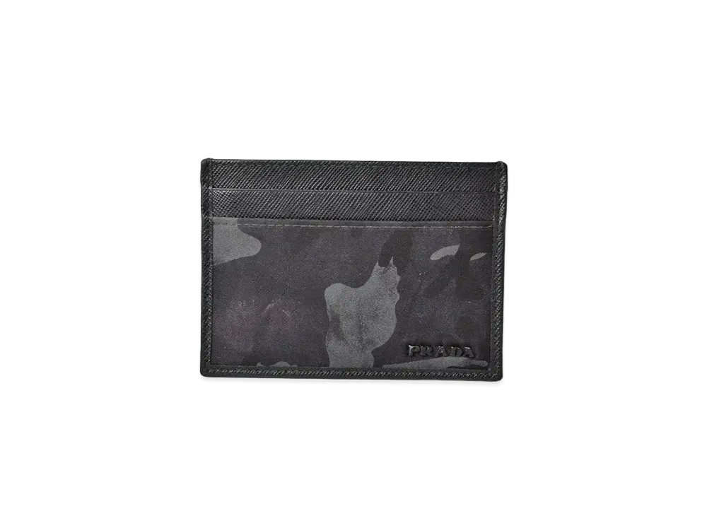 PRADA Tesuuto Camouflage Card Case "Black/Dark Blue"