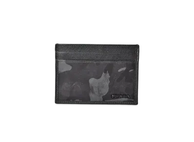 PRADA Tesuuto Camouflage Card Case "Black/Dark Blue"