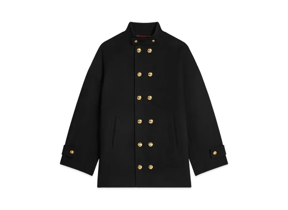 CELINE Egg Coat In Double Face Wool "Black/Rouge"