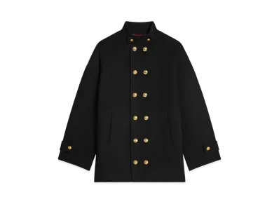 CELINE Egg Coat In Double Face Wool "Black/Rouge"