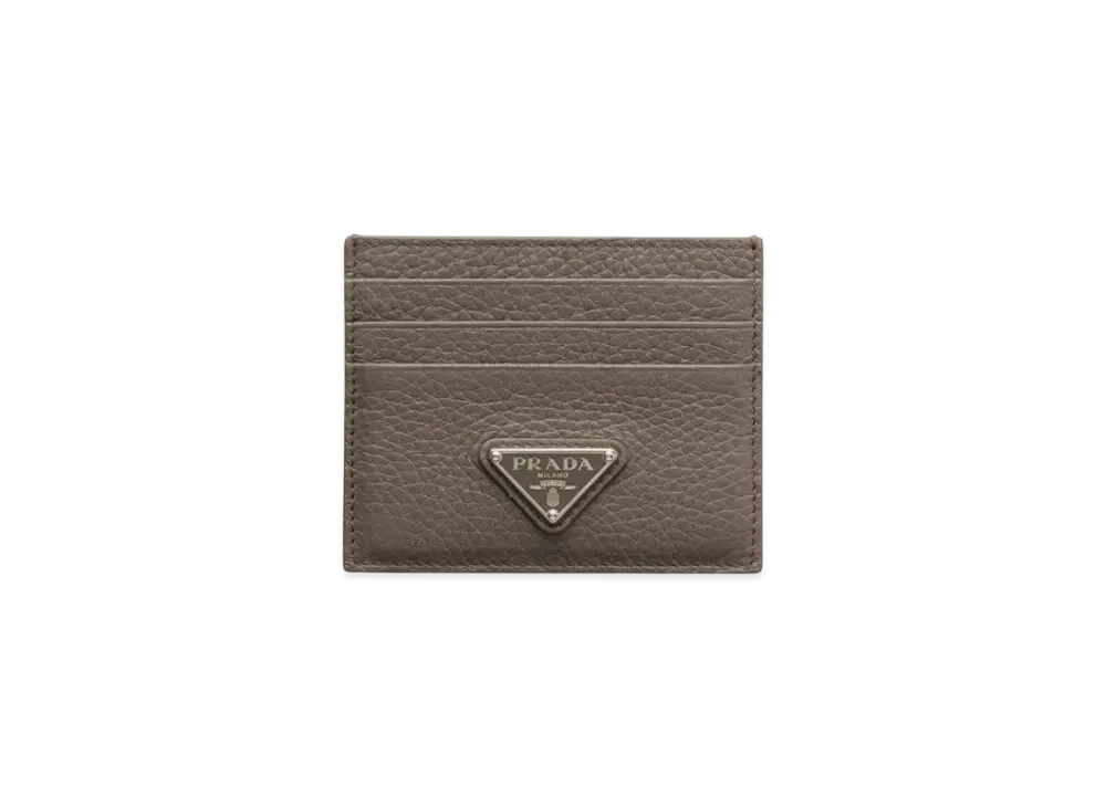 PRADA Leather Card Holder "Gray Brown"