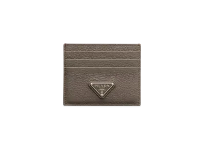 PRADA Leather Card Holder "Gray Brown"