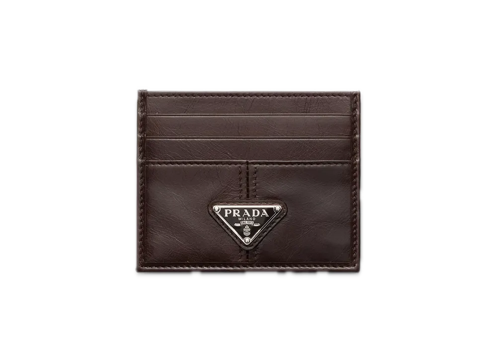 PRADA Soft Lux Leather Card Case "Dark Brown"