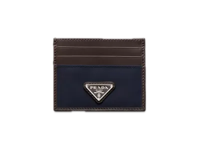 PRADA Re-Nylon x Leather Card Case "Navy/Dark Brown"