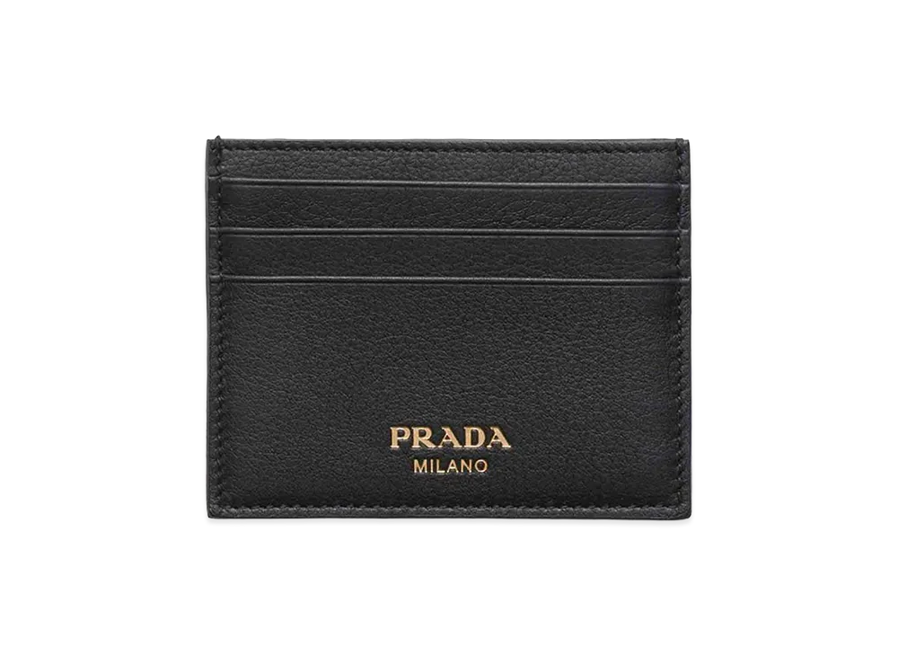 PRADA Logo-Stamp Leather Card Holder "Black"