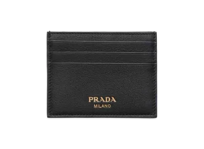 PRADA Logo-Stamp Leather Card Holder "Black"