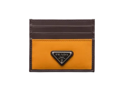 PRADA Speed Lock Re-Nylon Leather Card Case "Amber"