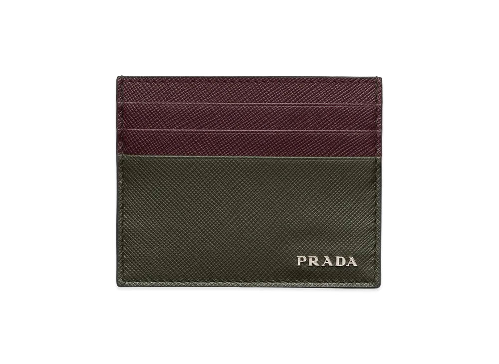 PRADA Saffiano Leather Card Case "Camouflage/Burgundy"