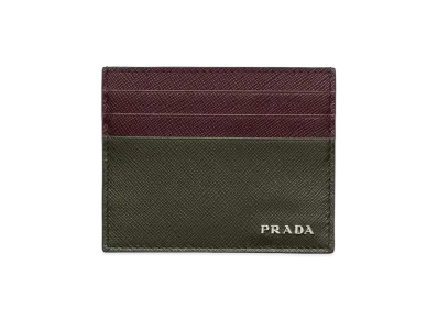 PRADA Saffiano Leather Card Case "Camouflage/Burgundy"