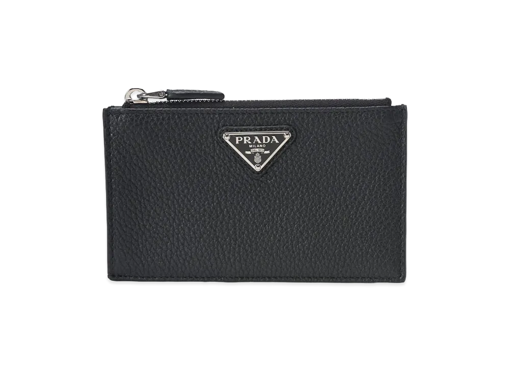 PRADA Zippered Vitello Daino Leather Card Case "Black"