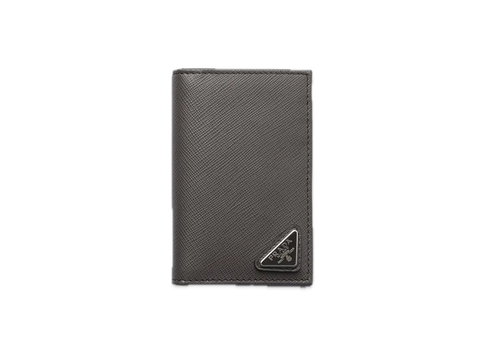 PRADA Saffiano Triangle Card Holder "Gray"