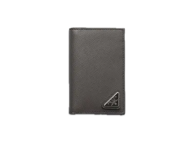PRADA Saffiano Triangle Card Holder "Gray"