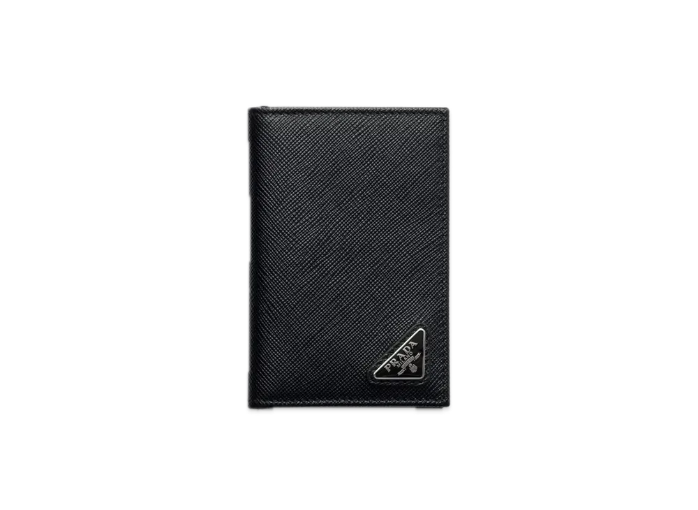 PRADA Saffiano Triangle Card Holder "Black"