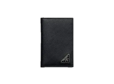 PRADA Saffiano Triangle Card Holder "Black"