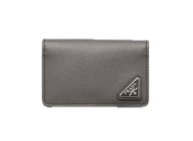 PRADA Saffiano Triangle Card Case "Gray"