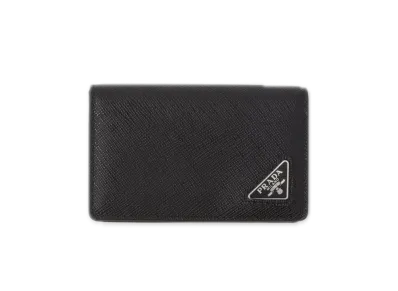 PRADA Saffiano Triangle Card Case "Black"