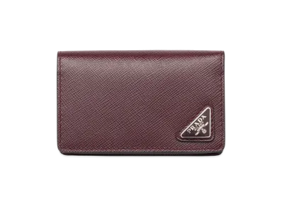 PRADA Saffiano Triangle Card Case "Burgundy"
