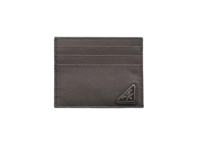 PRADA Saffiano Triangle Card Case "Gray"