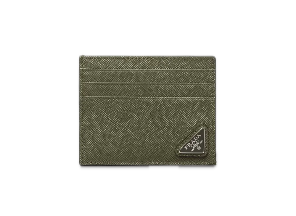 PRADA Saffiano Triangle Card Case "Green"