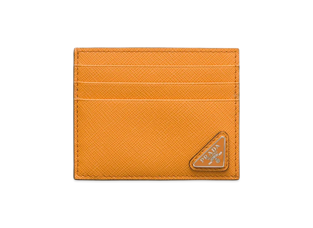 PRADA Saffiano Triangle Card Case "Amber"