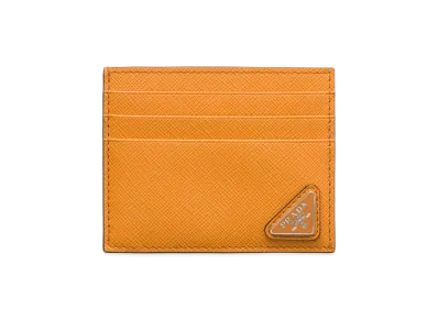 PRADA Saffiano Triangle Card Case "Amber"