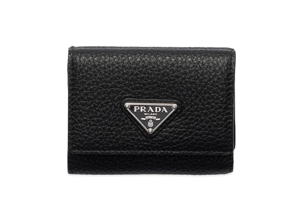 PRADA Vitello Daino Leather Wallet "Black/Loden Green"