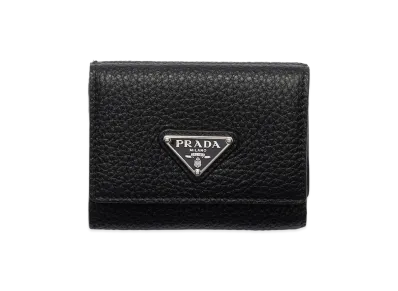 PRADA Vitello Daino Leather Wallet "Black/Loden Green"