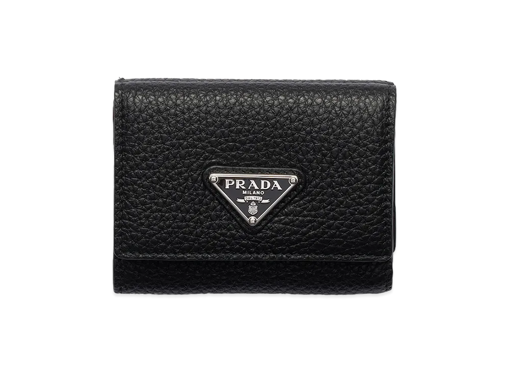 PRADA Vitello Daino Leather Wallet "Black/Burgundy"