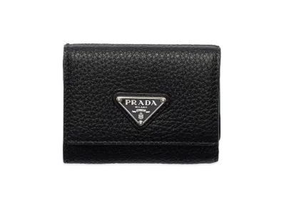 PRADA Vitello Daino Leather Wallet "Black/Burgundy"