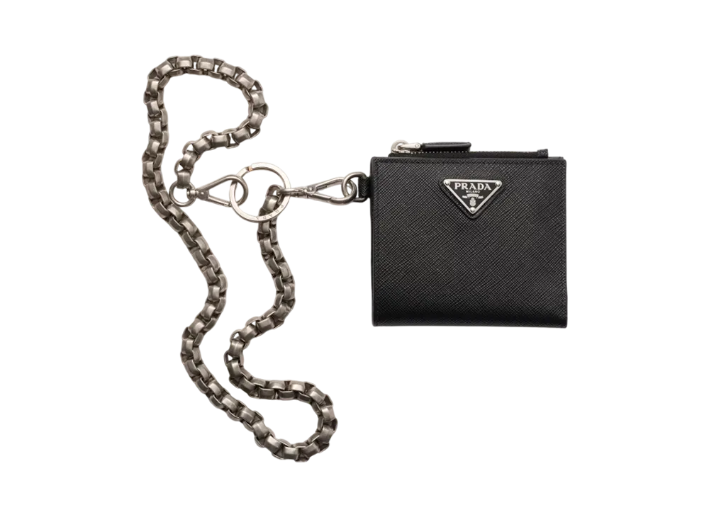 PRADA Saffiano Leather Wallet with Chain "Black"