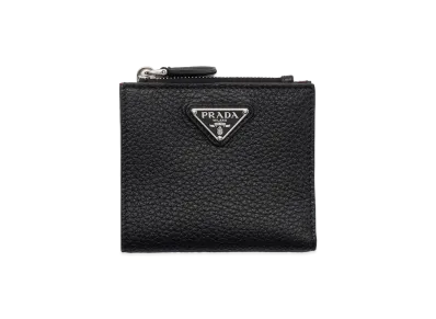 PRADA Vitello Daino Leather Wallet "Black/Loden Green"