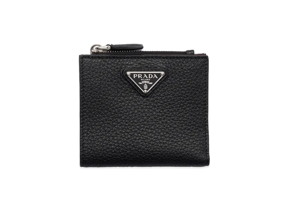 PRADA Vitello Daino Leather Wallet "Black/Burgundy"