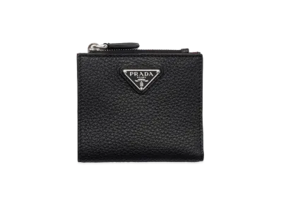 PRADA Vitello Daino Leather Wallet "Black/Burgundy"
