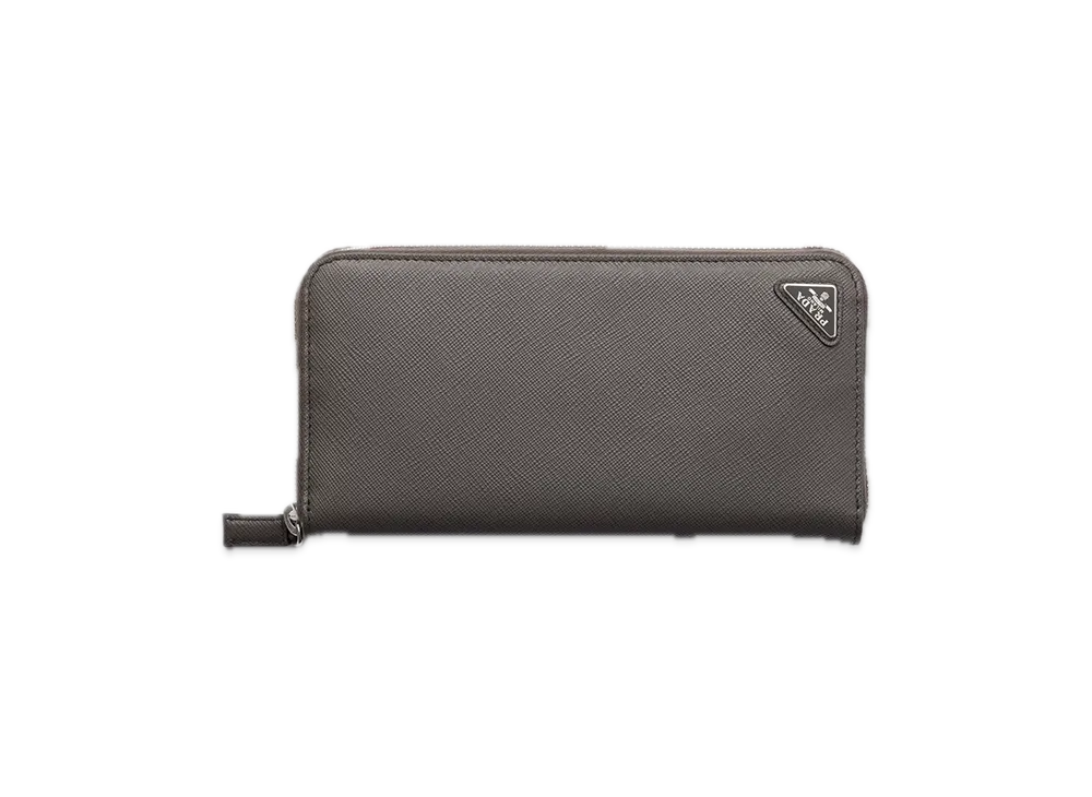 PRADA Saffiano Triangle Zip-Around Wallet "Gray"