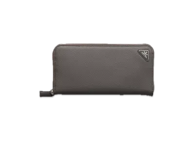 PRADA Saffiano Triangle Zip-Around Wallet "Gray"